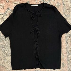 Abercrombie & Fitch Black Ribbed Tie-Front Sweater Top Size L
